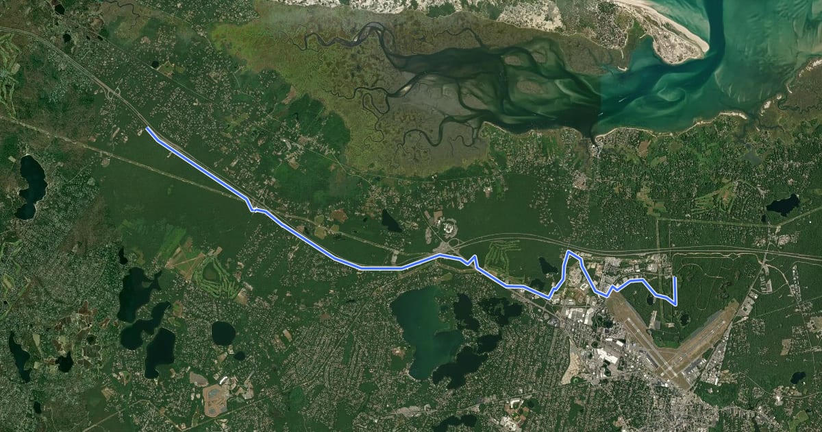 Маршрут Cape Cod Rail Trail Extension Phase 4 на спутниковом снимке