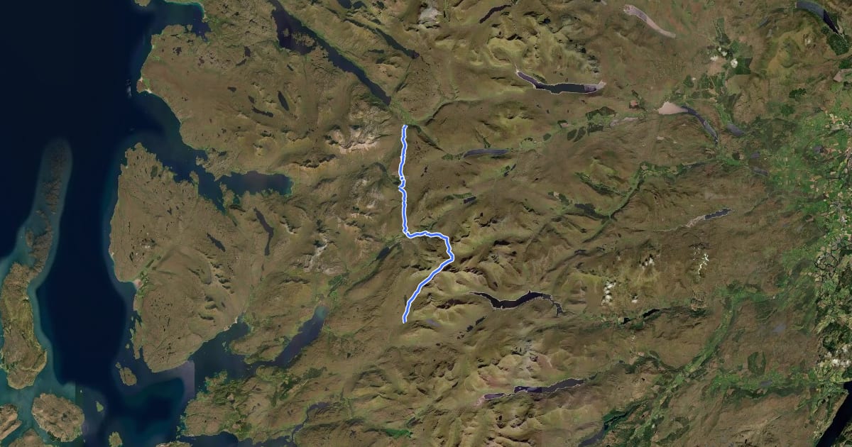 Маршрут Cape Wrath Trail (Bendronaig → Craig → Kinlochewe) на спутниковом снимке