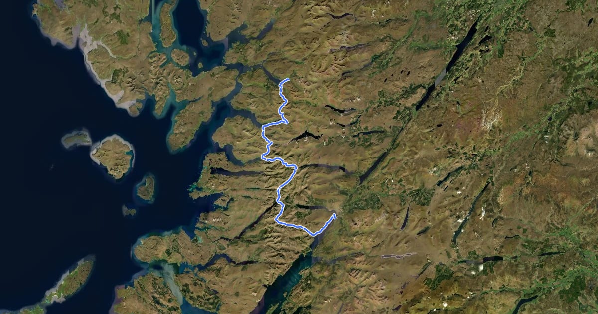 Маршрут Cape Wrath Trail (Fort William → Glenfinnan → Morvich) на спутниковом снимке