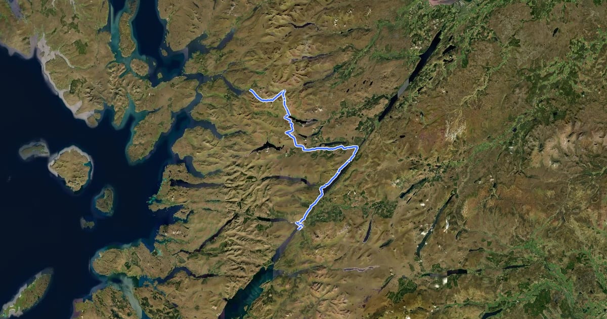 Маршрут Cape Wrath Trail (Fort William → Invergarry → Morvich) на спутниковом снимке
