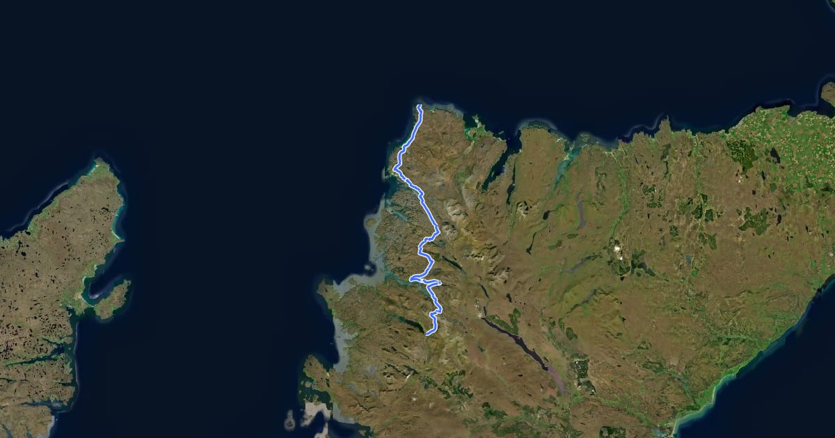Маршрут Cape Wrath Trail (Inchnadamph → Cape Wrath) на спутниковом снимке