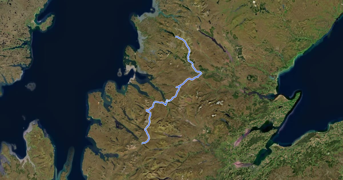 Маршрут Cape Wrath Trail (Kinlochewe → Inchnadamph) на спутниковом снимке
