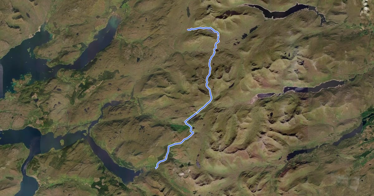 Маршрут Cape Wrath Trail (Morvich → Bendronaig) на спутниковом снимке