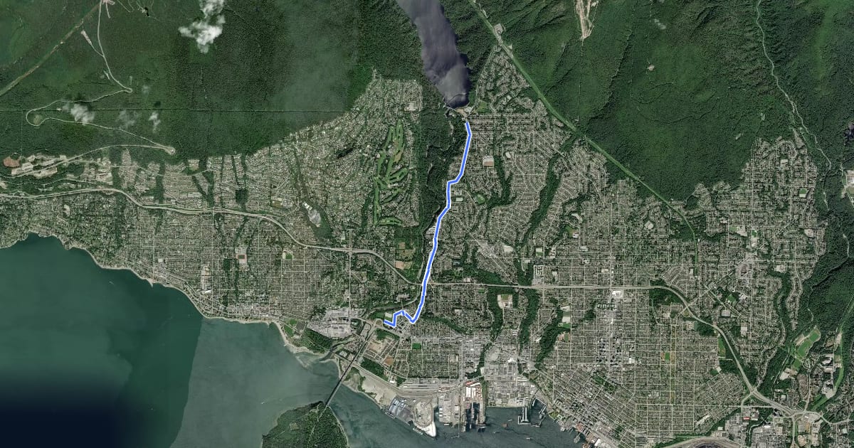 Маршрут Capilano Road на спутниковом снимке
