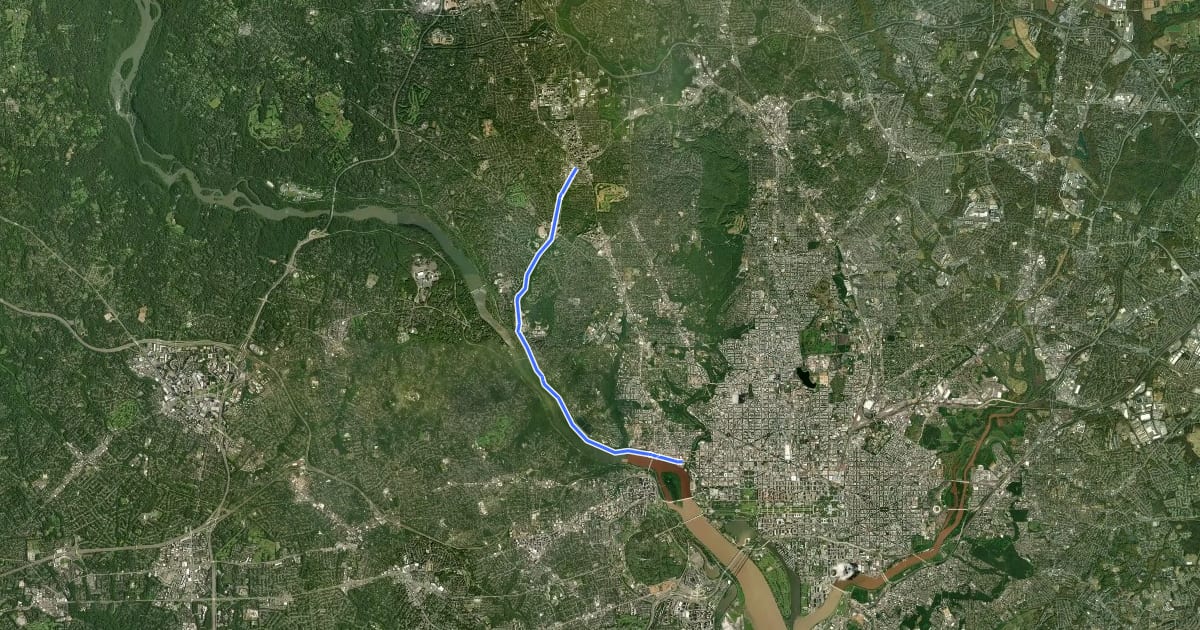 Маршрут Capital Crescent Trail на спутниковом снимке