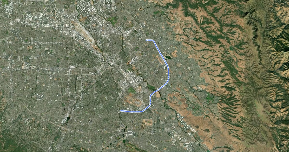 Маршрут Capitol Expressway на спутниковом снимке