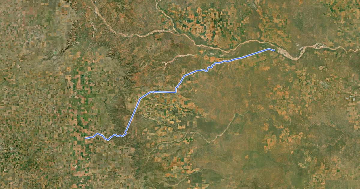 Маршрут Caprock Canyons Trailway на спутниковом снимке