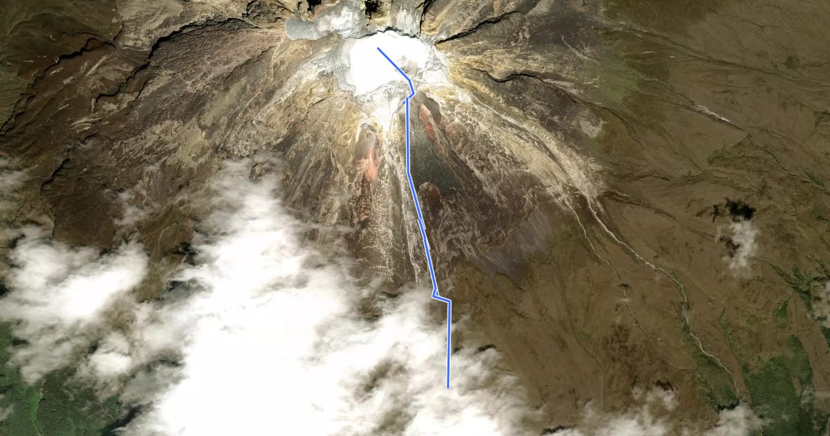Маршрут Cara Sur (Vía norma, F) на спутниковом снимке