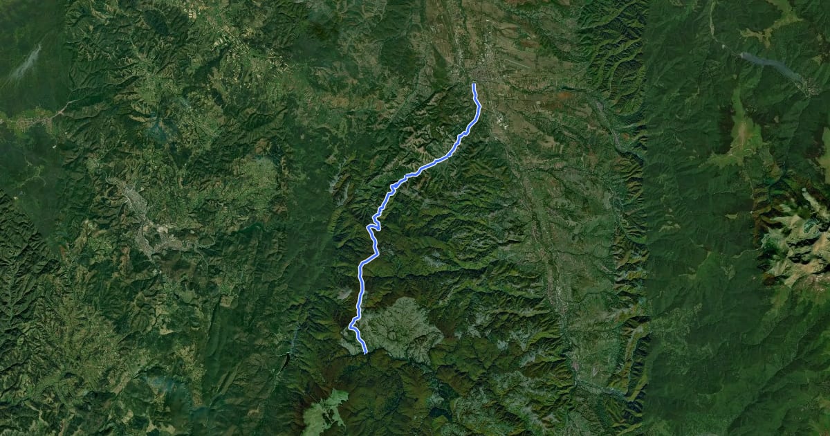 Маршрут Caransebeș-Poiana-Lindenfeld-Gărâna (red stripe) на спутниковом снимке