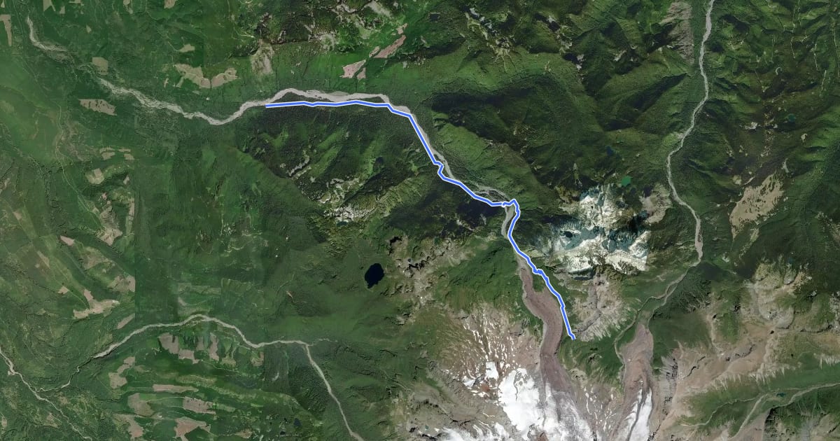 Маршрут Carbon Glacier Trail на спутниковом снимке