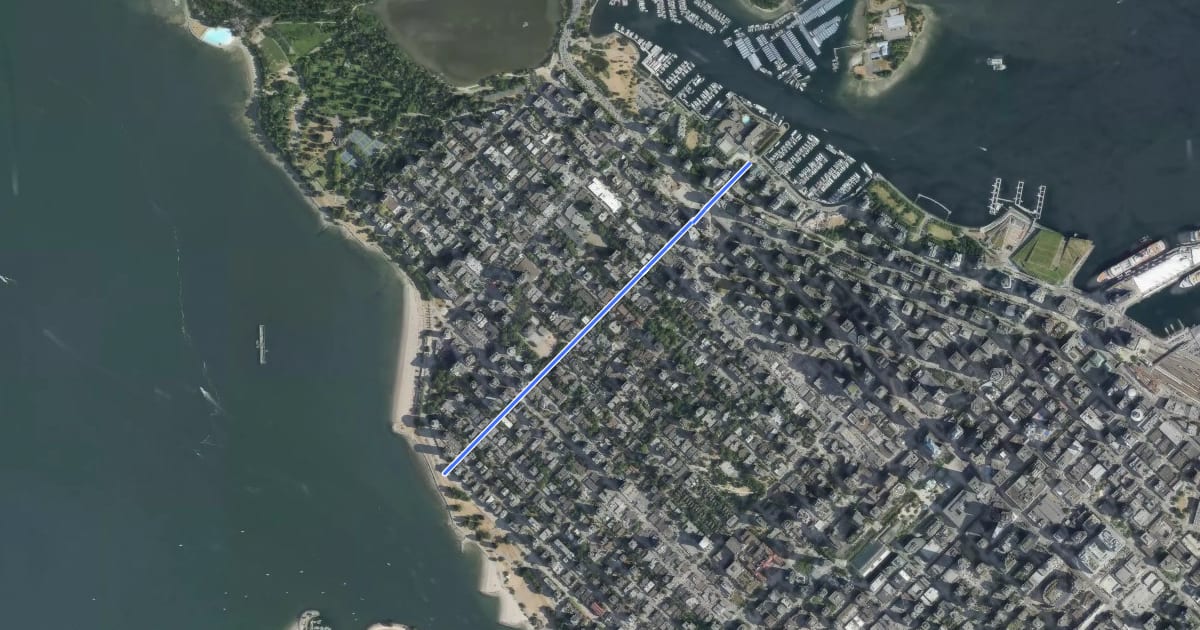 Маршрут Cardero Bikeway на спутниковом снимке