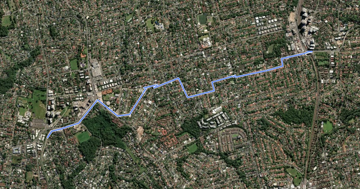 Маршрут Carlingford to Epping Cycleway на спутниковом снимке