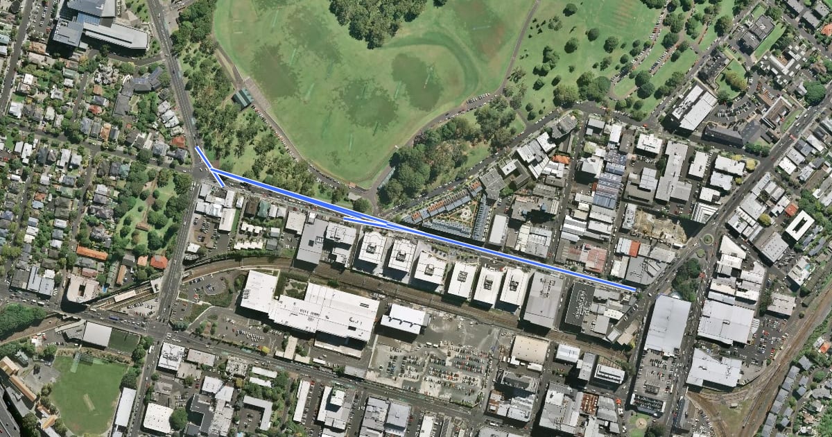 Маршрут Carlton Gore Cycleway на спутниковом снимке