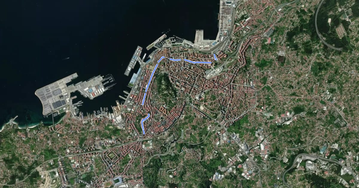 Маршрут Carril Centro на спутниковом снимке