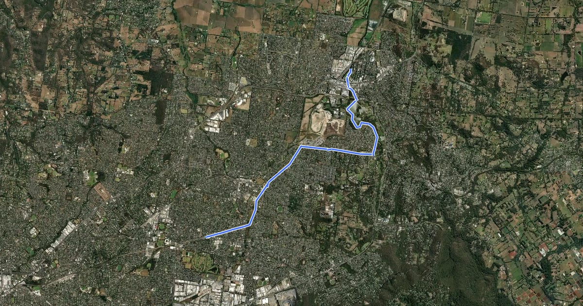 Маршрут Carrum to Warburton Trail на спутниковом снимке