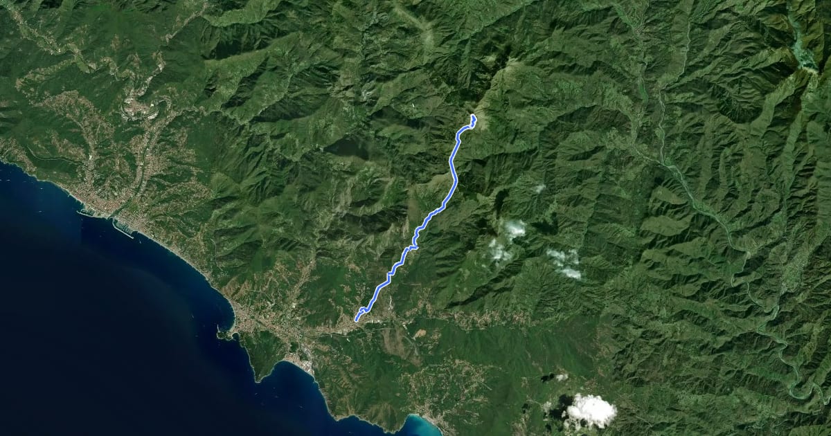 Маршрут Casarza Ligure - Bargone - Passo del Bocco di Bargone - Monte Porcile на спутниковом снимке