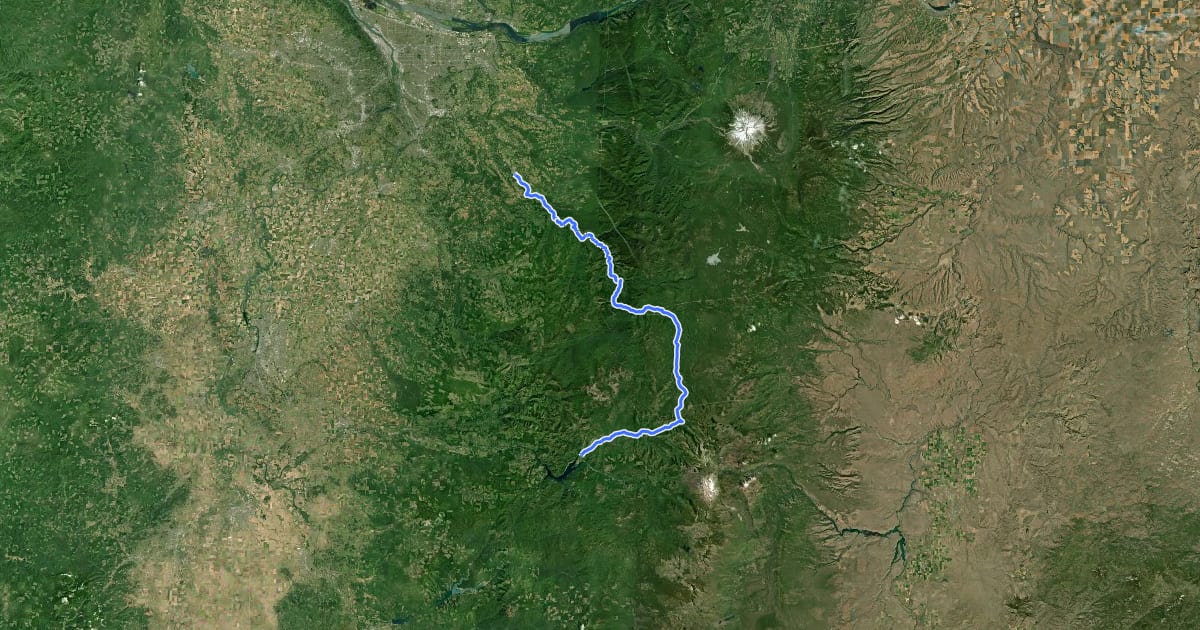 Маршрут Cascading Rivers Scenic Bikeway на спутниковом снимке