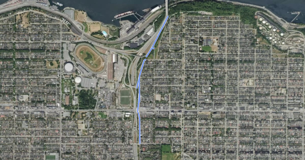 Маршрут Cassiar Bikeway на спутниковом снимке