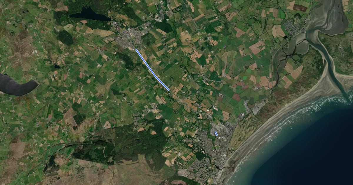 Маршрут Castlewellan Cycleway/Footway на спутниковом снимке