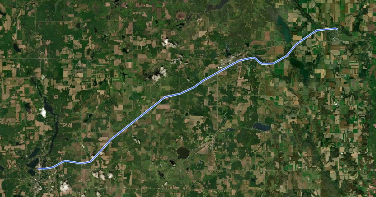 Маршрут Cattail State Trail на спутниковом снимке
