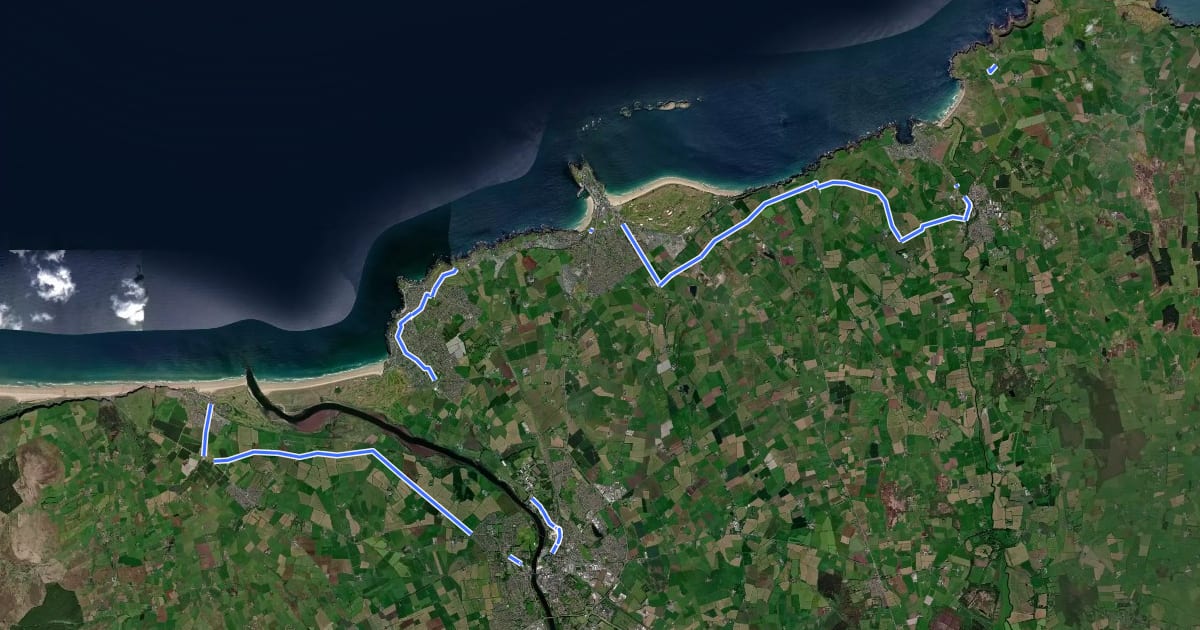 Маршрут Causeway Coast cycle route на спутниковом снимке