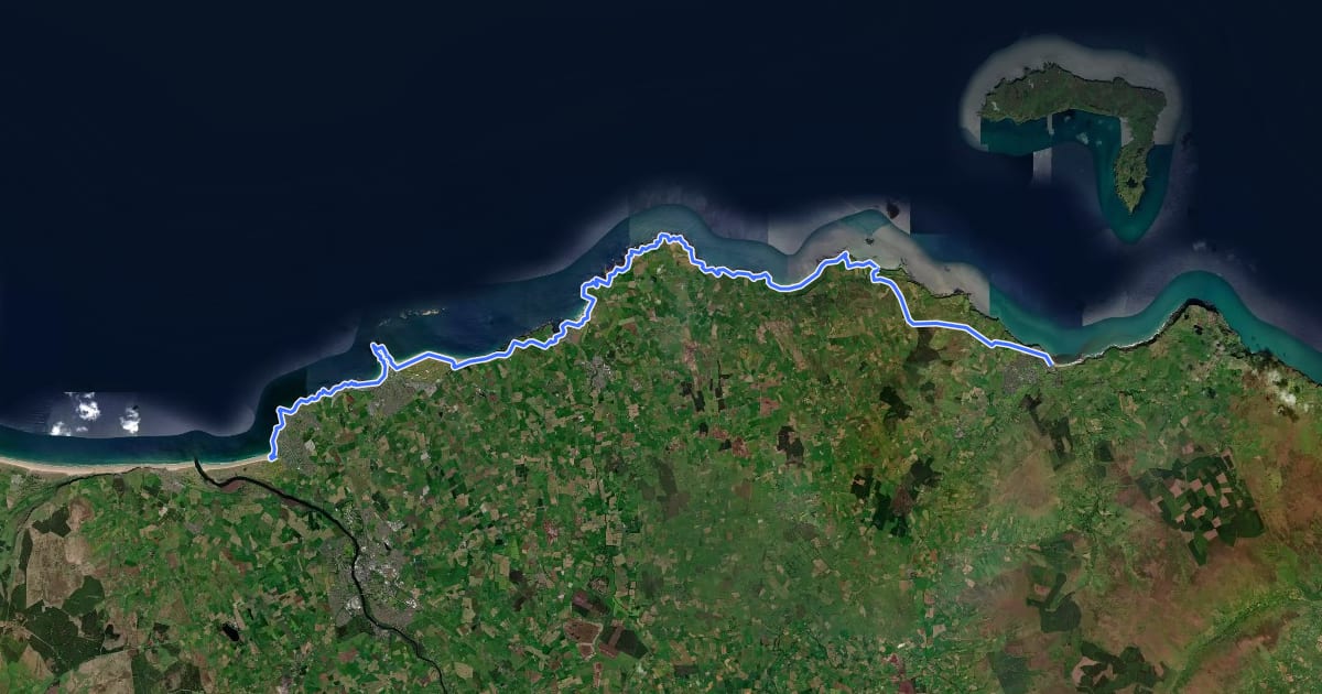 Маршрут Causeway Coast Way на спутниковом снимке