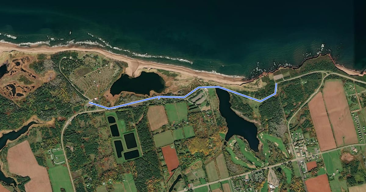 Маршрут Cavendish Dunelands Trail на спутниковом снимке