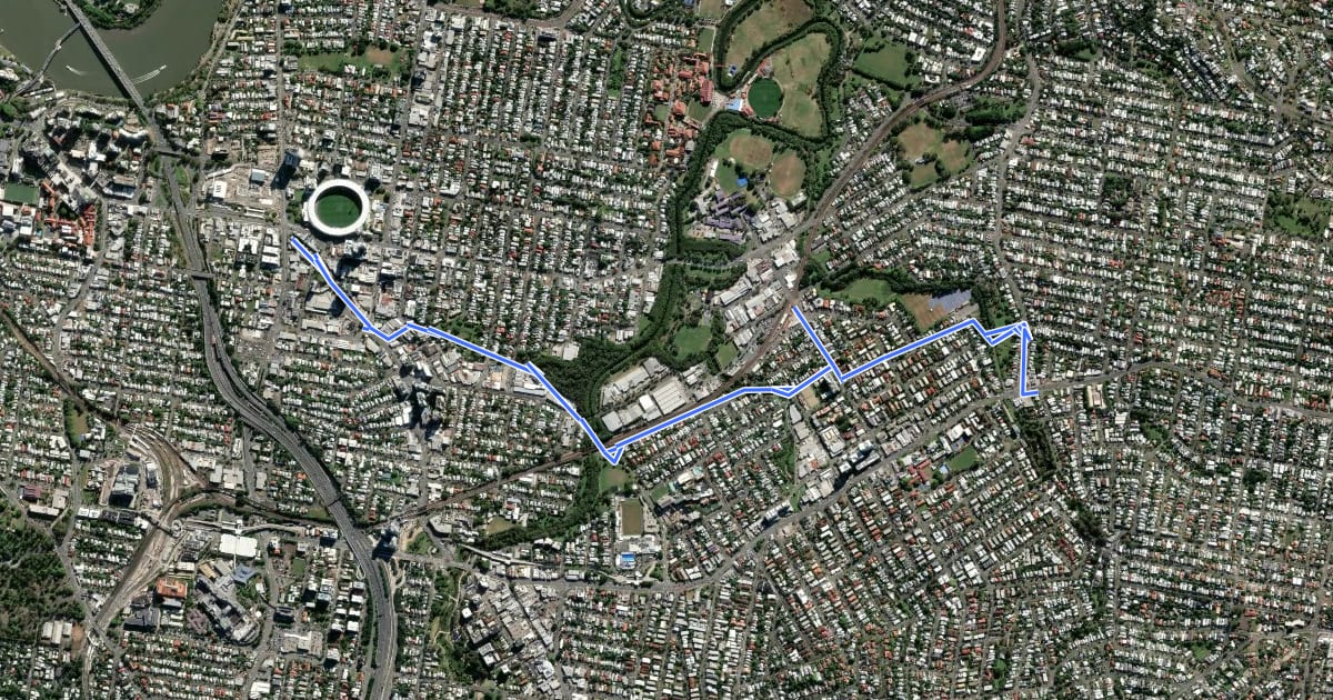 Маршрут CBD to Carindale commuter bikeway на спутниковом снимке