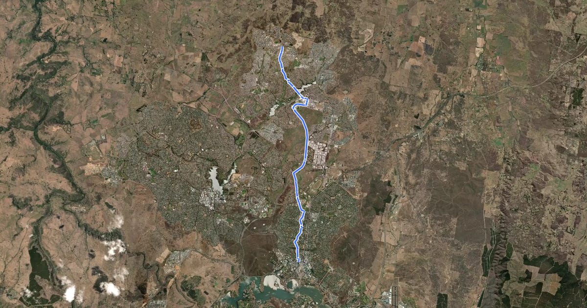 Маршрут CBR Cycle Route C1 на спутниковом снимке