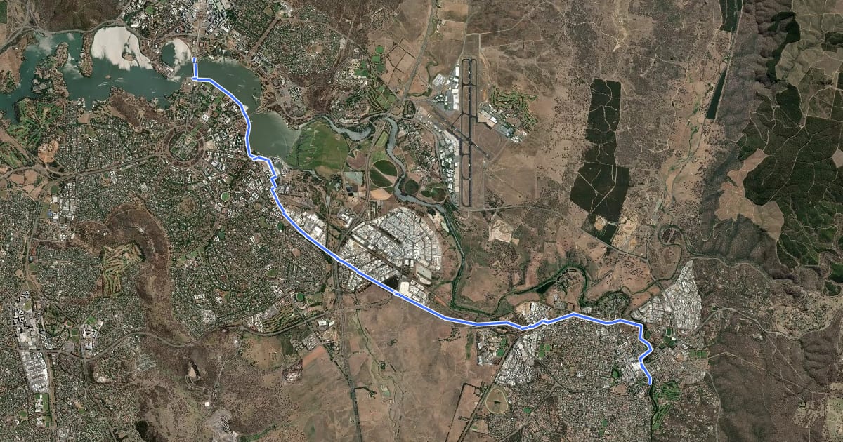 Маршрут CBR Cycle Route C2 на спутниковом снимке