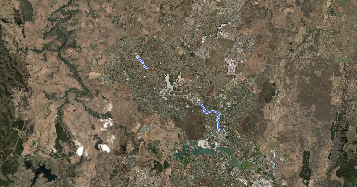 Маршрут CBR Cycle Route C3 на спутниковом снимке