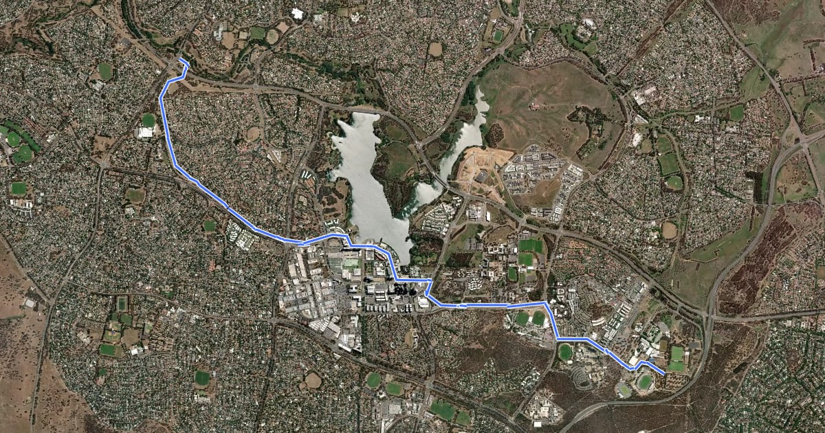 Маршрут CBR Cycle Route C3a на спутниковом снимке