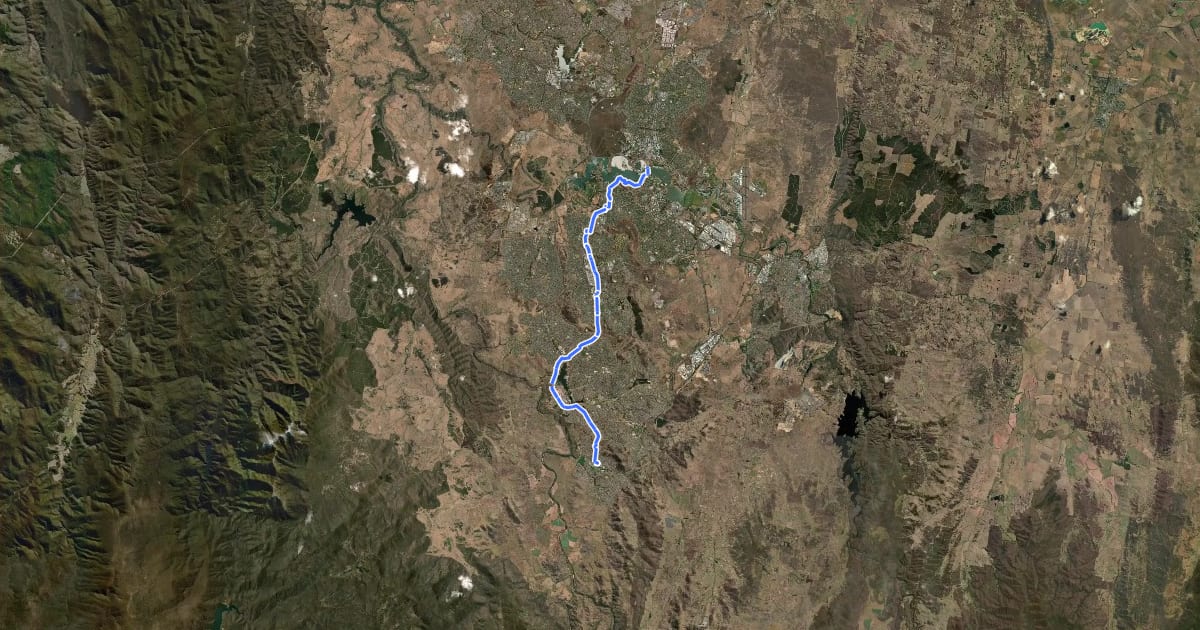 Маршрут CBR Cycle Route C4 на спутниковом снимке