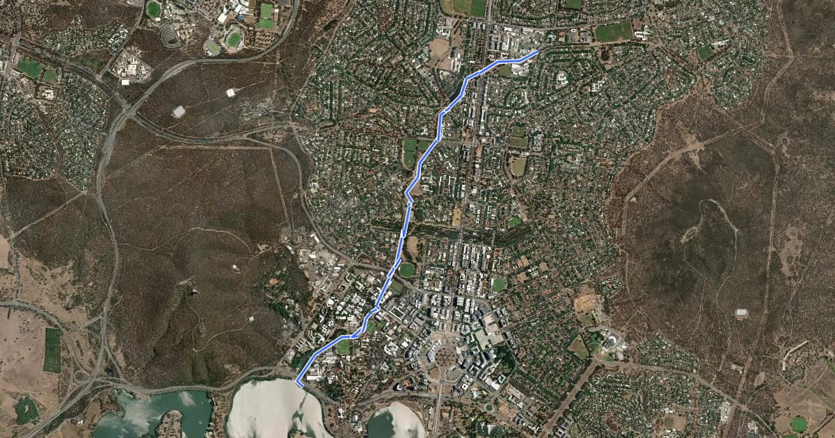 Маршрут CBR Cycle Route C6 на спутниковом снимке