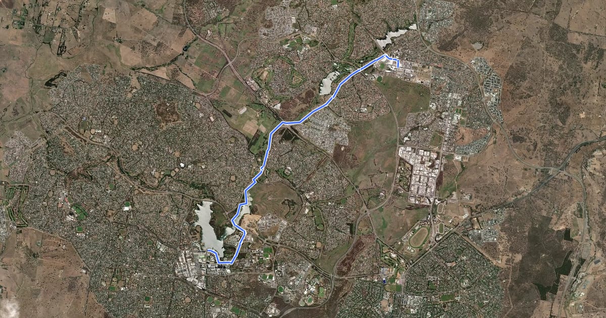 Маршрут CBR Cycle Route C7 на спутниковом снимке