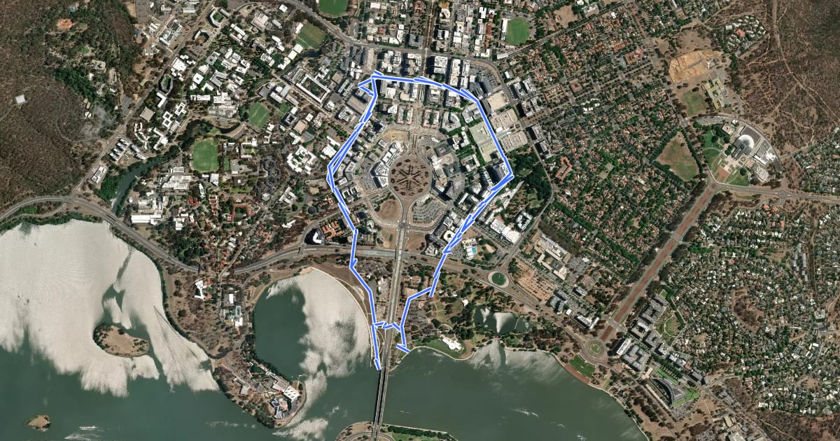 Маршрут CBR Cycle Route C8 на спутниковом снимке