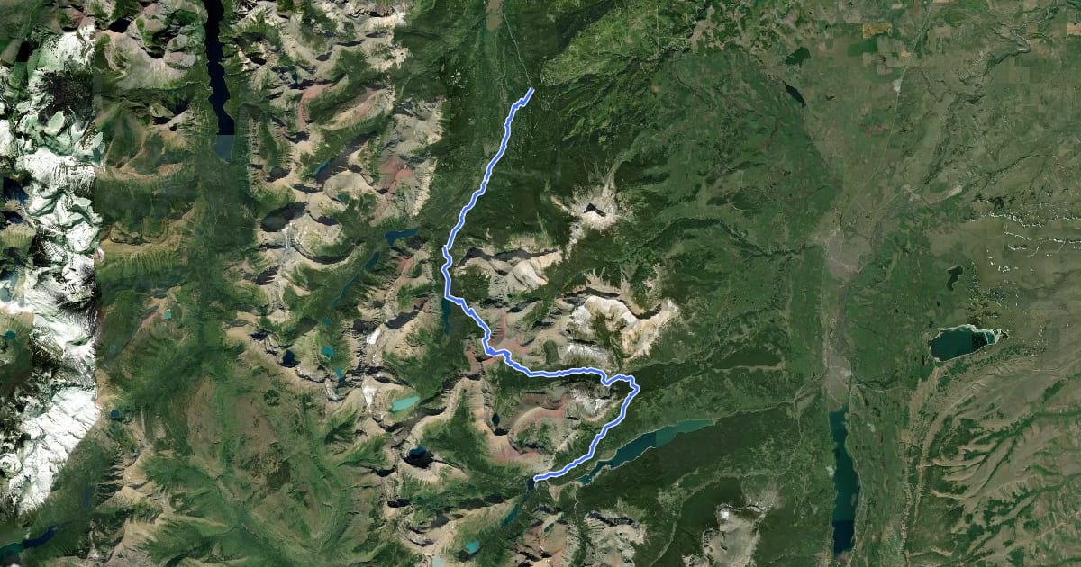 Маршрут CDT fccCM - Chief Mountain Route to Canada на спутниковом снимке