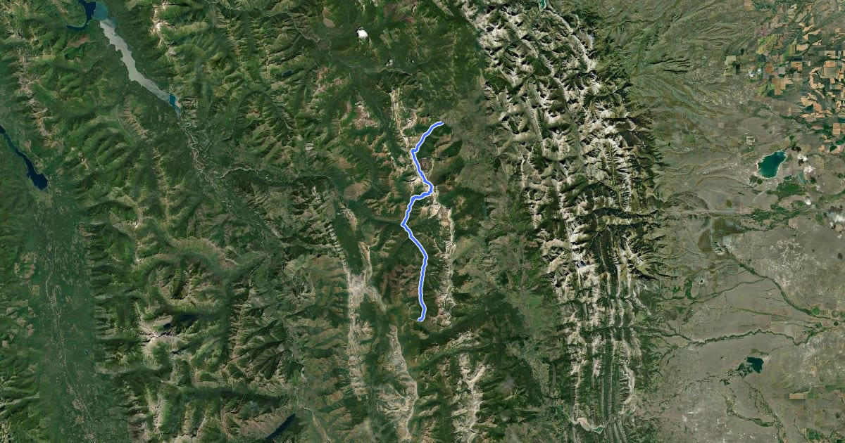 Маршрут CDT ffj Spotted Bear Route на спутниковом снимке