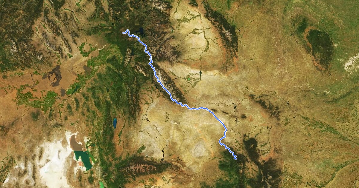 Маршрут CDT - Wyoming Section на спутниковом снимке