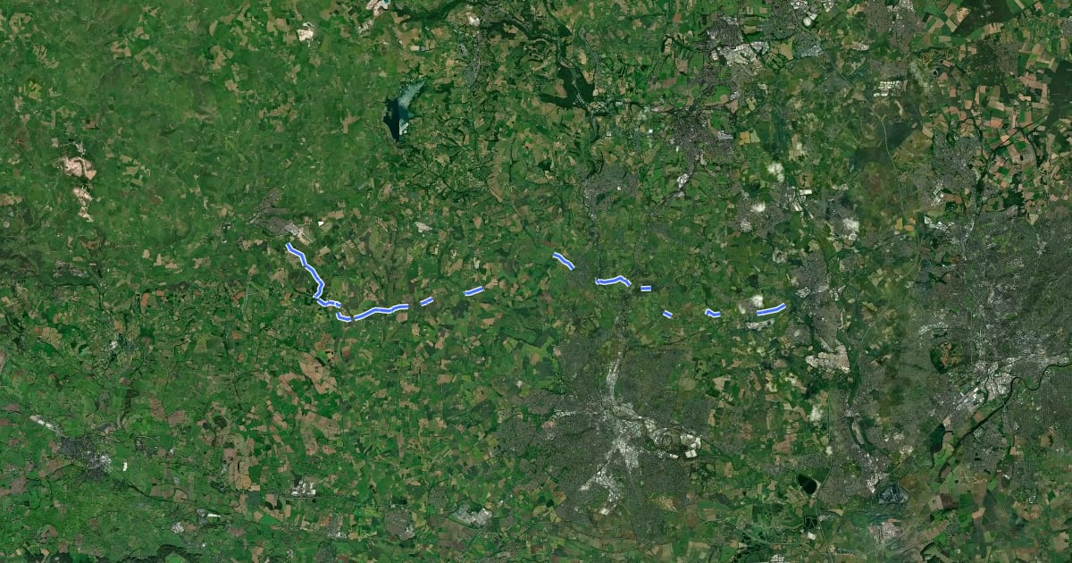 Маршрут Centenary Way (Derbyshire) на спутниковом снимке