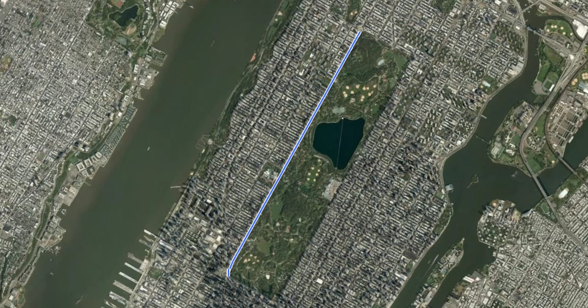Маршрут Central Park West на спутниковом снимке