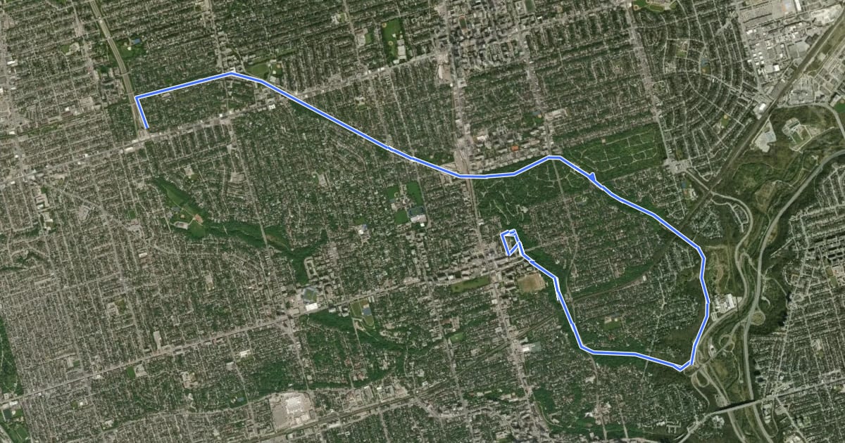 Маршрут Central Ravines, Belt Line & Gardens Discovery Walk на спутниковом снимке