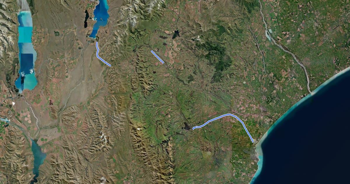 Маршрут Central South Island Cycle Trail на спутниковом снимке