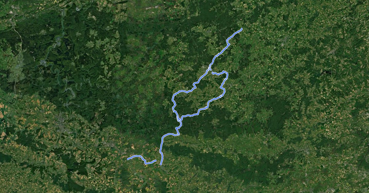 Маршрут Centre-Ardennes EV19-EV5 на спутниковом снимке
