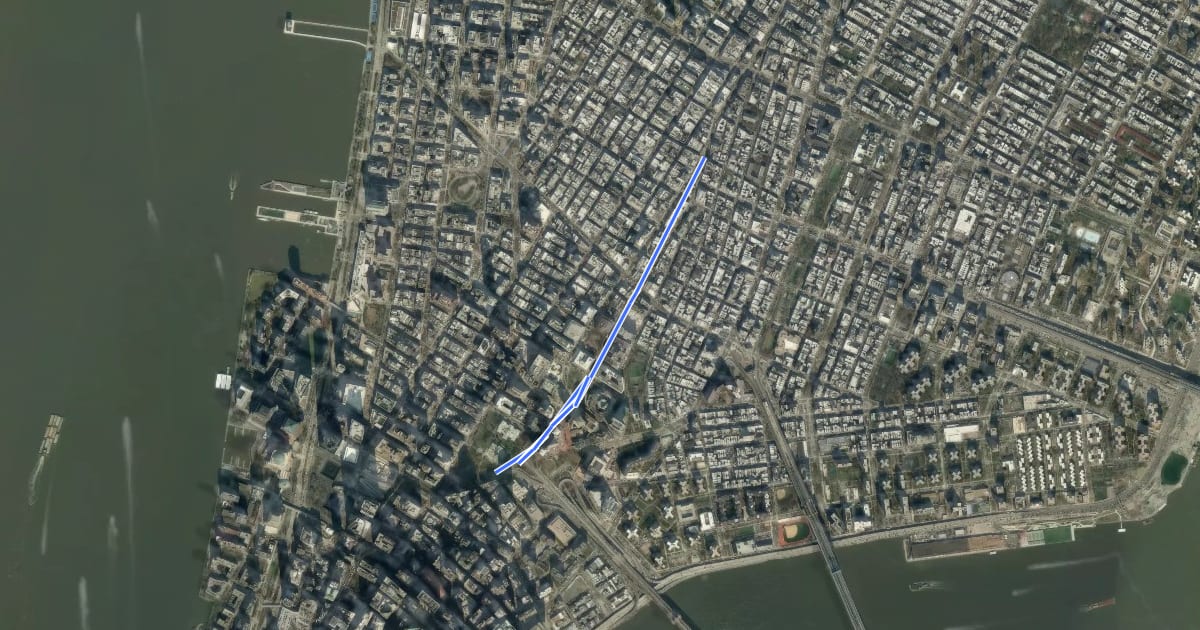 Маршрут Centre Street на спутниковом снимке
