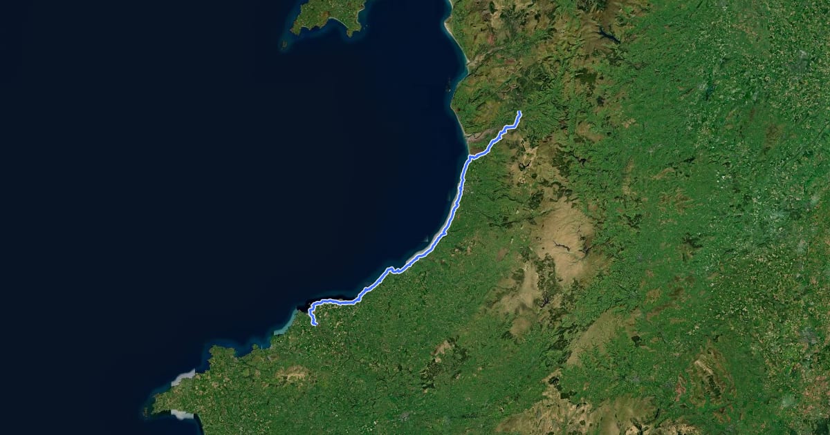 Маршрут Ceredigion Coast Path на спутниковом снимке