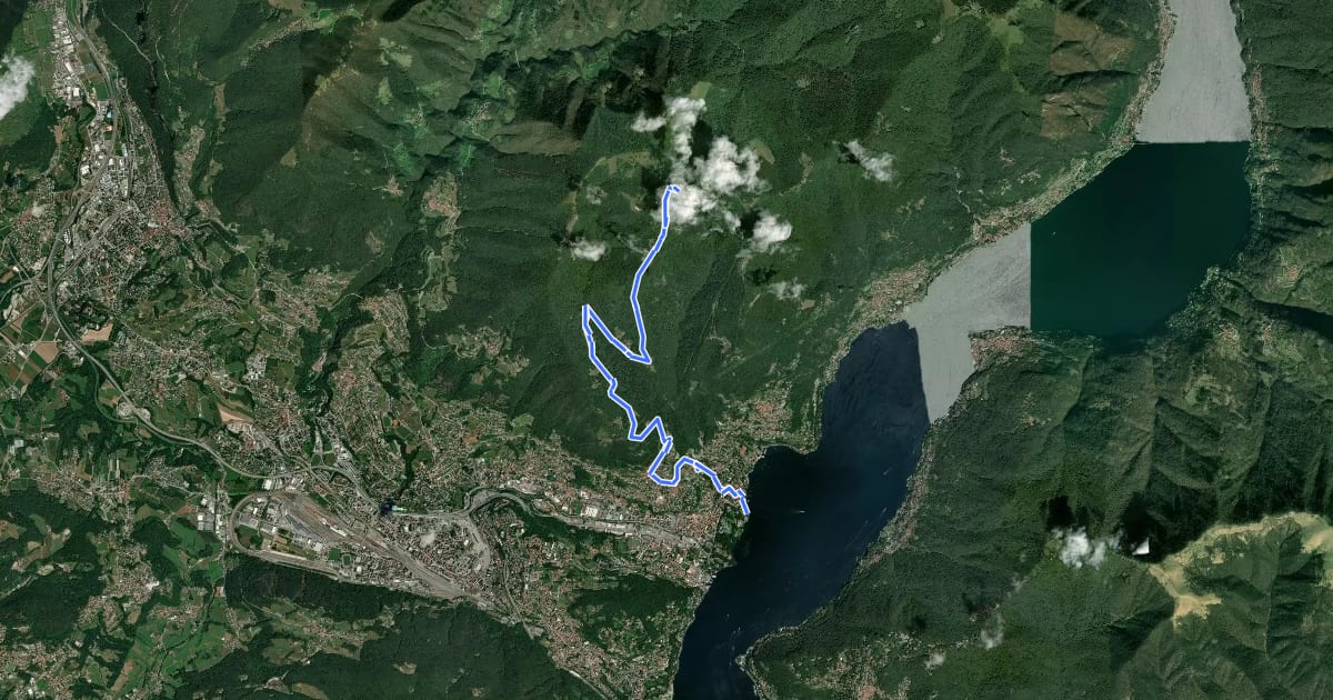 Маршрут Cernobbio-Monte Bisbino на спутниковом снимке