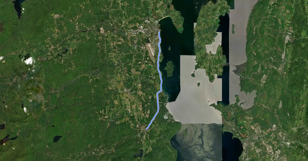 Маршрут Champlain Valley Trail (Keeseville to Plattsburgh) на спутниковом снимке