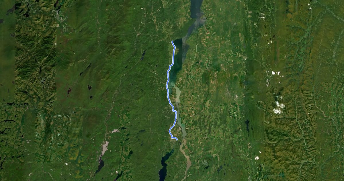 Маршрут Champlain Valley Trail (Ticonderoga to Westport) на спутниковом снимке