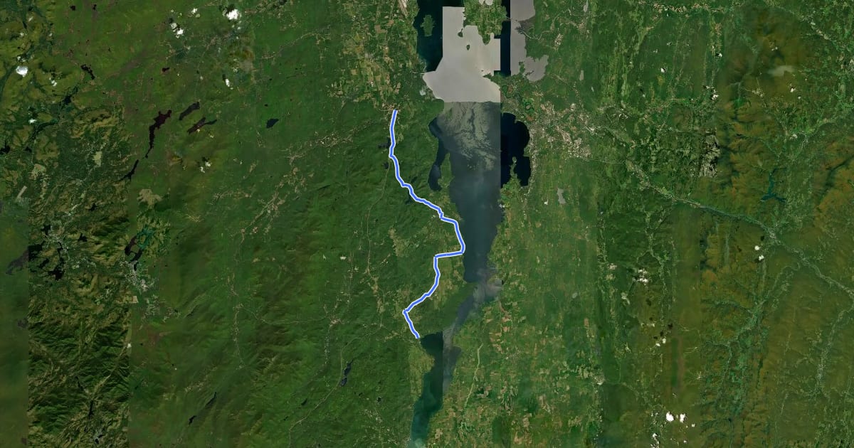 Маршрут Champlain Valley Trail (Westport to Keeseville) на спутниковом снимке